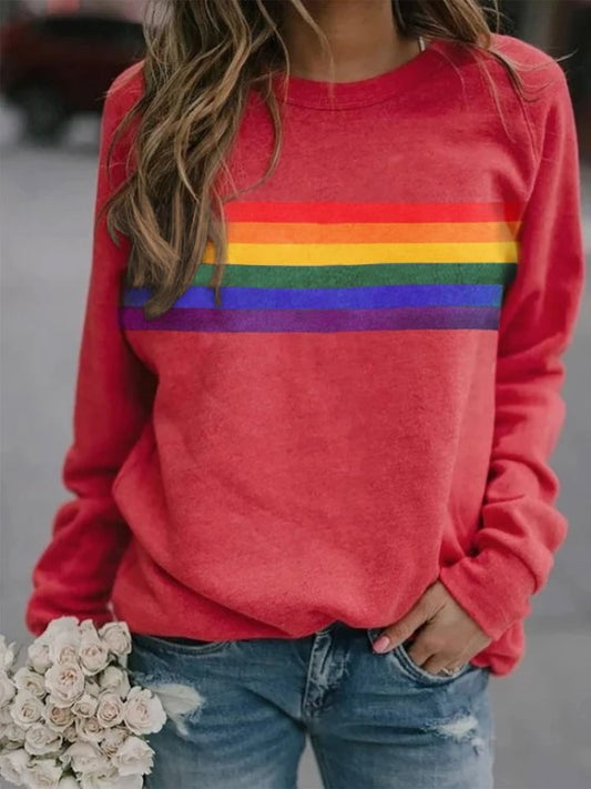 Colorful Striped Printed Round Neck Pullover – Long Sleeved Sweatshirt for Stylish and Comfortable Everyday Wear